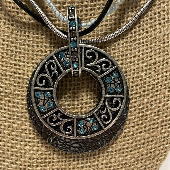 NWT 15” Laura ashley mixed media necklace beaded statement multistrand Blue - Picture 8 of 9